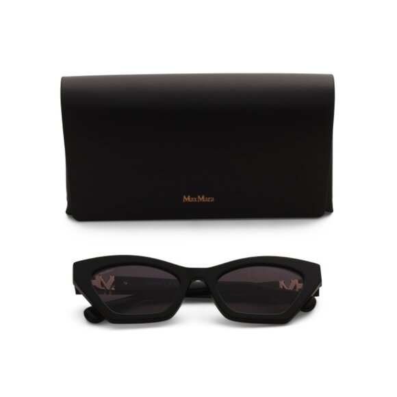 MAXMARA Shiny Black 52mm Cat Eye Sunglasses - Picture 1 of 2